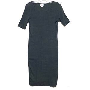 LuLaRoe Ribbed Charcoal Julia Bodycon Midi Dress M Normcore Quiet Luxury Casual